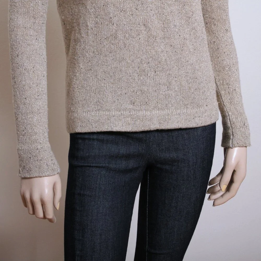 J. Crew Factory Metallic‎ Lambs Wool Blend Crew Neck Sweater Tan Women Size XS